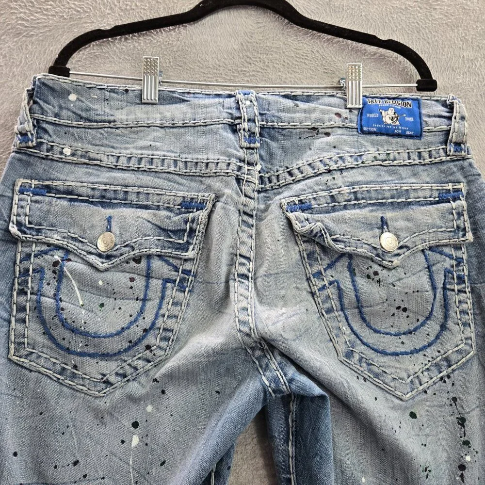 True Religion Men Jeans 30 Blue Denim‎ Paint Splatter RICKI Relaxed Straight